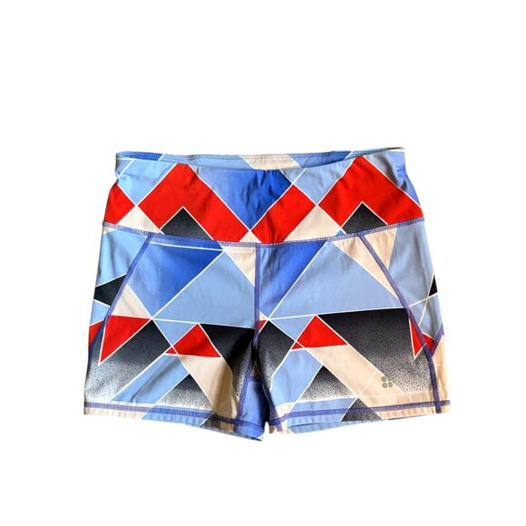 Sweaty Betty Power Short Womens Colorful Blue Red Medium Athletic - Picture 1 of 5